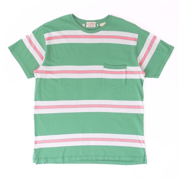 Levi’s Vintage Clothing 1940’s Split Hem Striped T-Shirt Pink/Green - Picture 5 of 16